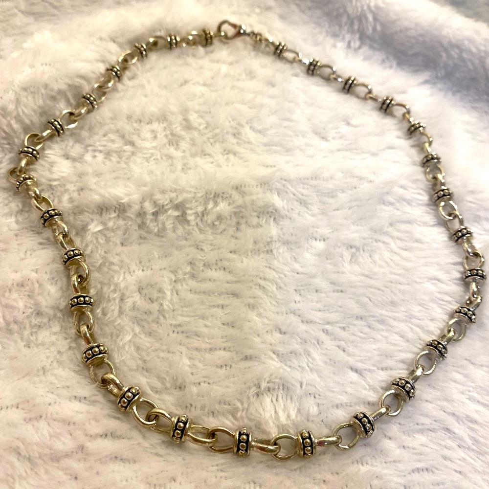 Beautiful Vintage Silver Necklace Intricate Detailed Links Perfect 18” Length
